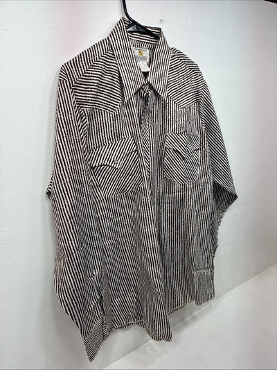New Women’s Dickson Jenkins Brown Stripe Long Sleeve Pearl Snap Size 17 XL II-37