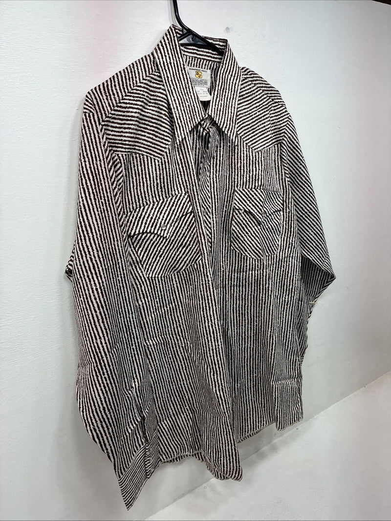 New Women’s Dickson Jenkins Brown Stripe Long Sleeve Pearl Snap Size 17 XL II-37