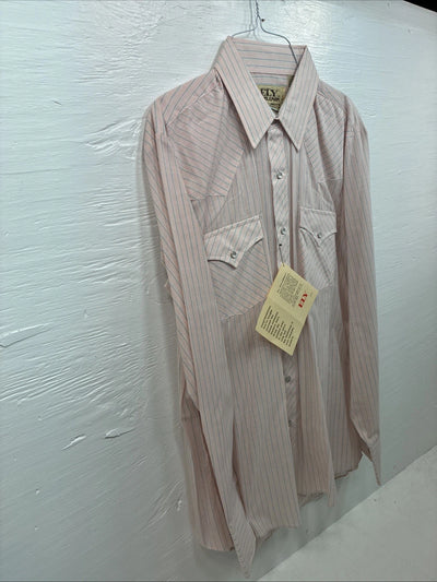 New Men’s ELY Cattleman Pink Stripe Long Sleeve Pearl Snap 16 Large V-111