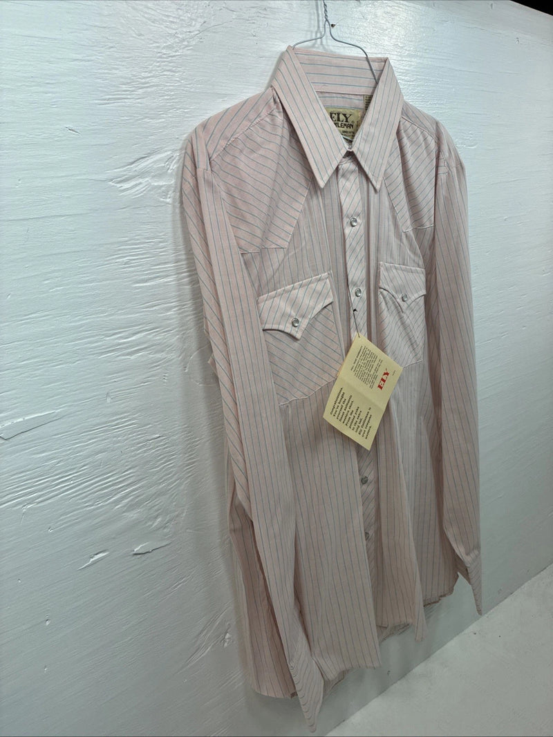 New Men’s ELY Cattleman Pink Stripe Long Sleeve Pearl Snap 16 Large V-111