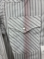 New Boys White Horse Gray Stripe Long Sleeve Pearl Snap Medium DD-118