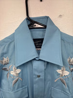 New Women’s Champion Western Blue Design Long Sleeve Pearl Snap 14.5 M KK-30