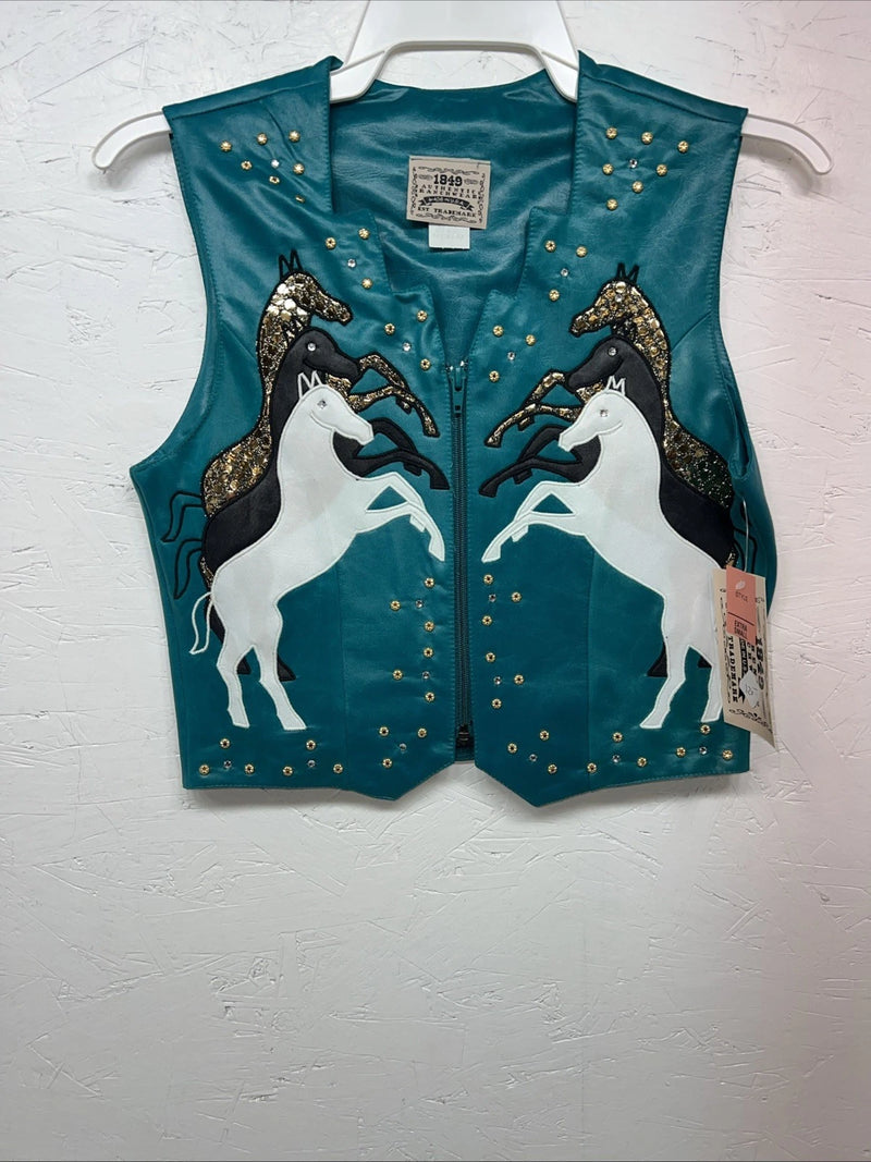 New Women’s 1849 Authentic Ranchwear Blue Horse Show Vest XS L-600