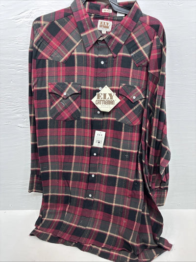 New Men’s ELY Cattleman Red Black Flannel Long Sleeve Pearl Snap 4XL E-82