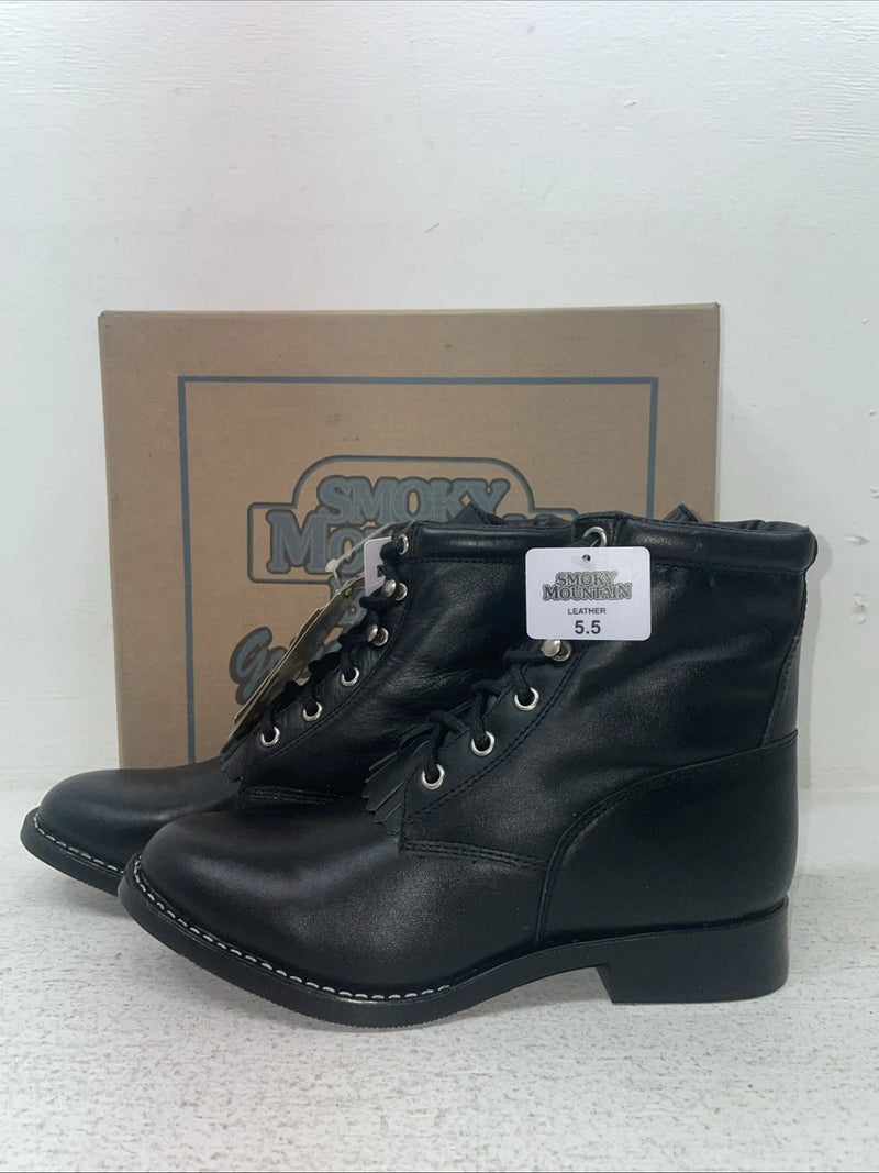 New Youth Black Lace Up Smoky Mountain Cowboy Boots. 3009 Y 5.5 5 1/2. 2-135