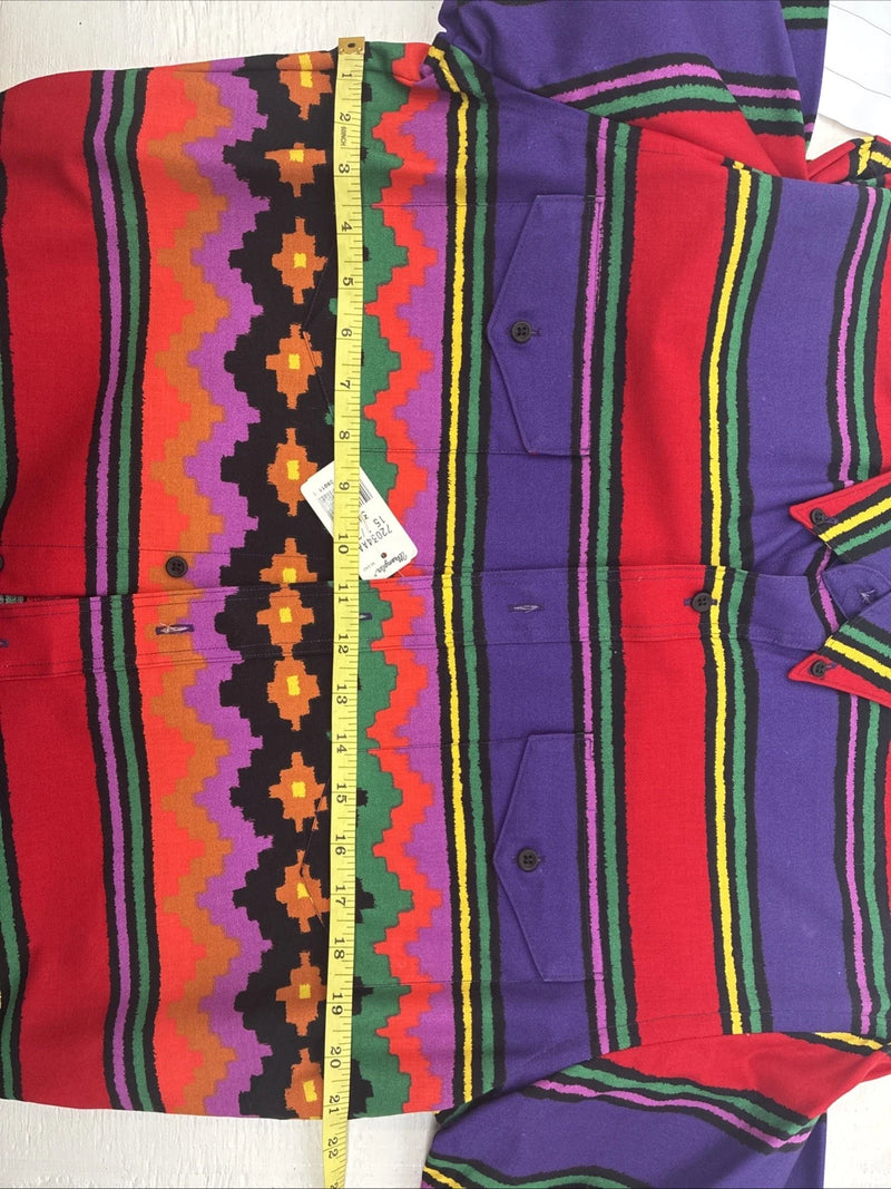 New Men’s Wrangler Multicolor Stripe Long Sleeve Pearl Snap 15.5 Medium DD-3
