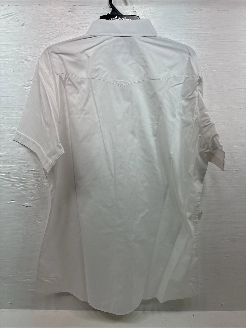 New Men’s White Horse Simple White Western Short Sleeve Pearl Snap XL T-12