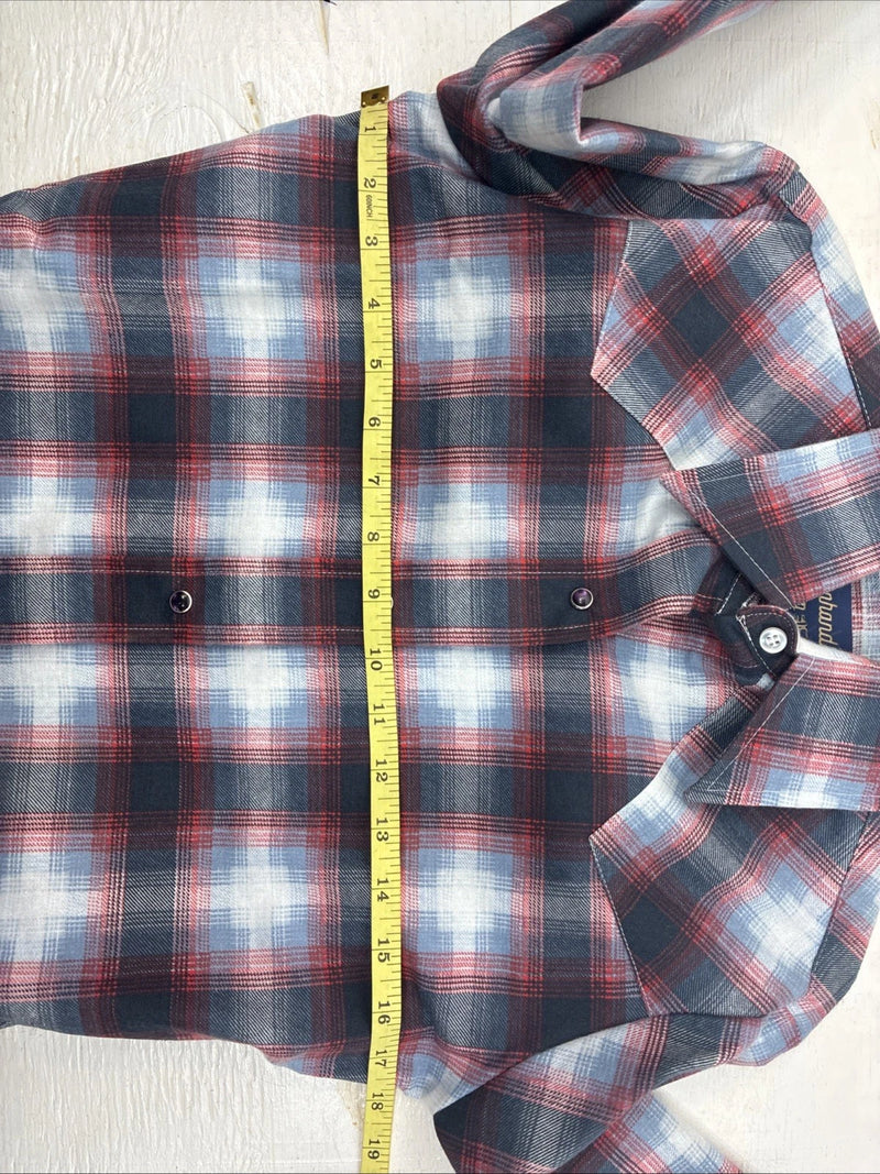 New Kids Panhandle Slim Red Blue Plaid Long Sleeve Pearl Snap Size 10 CC-93