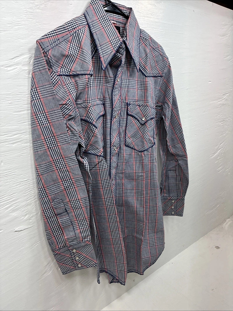 New Men’s Champion Western MultiColor Plaid Long Sleeve Pearl Snap Medium Q-67