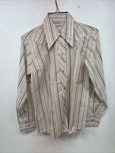 New Women’s Ranch Tan Stripe Long Sleeve Pearl Snap Size 34 MM-4