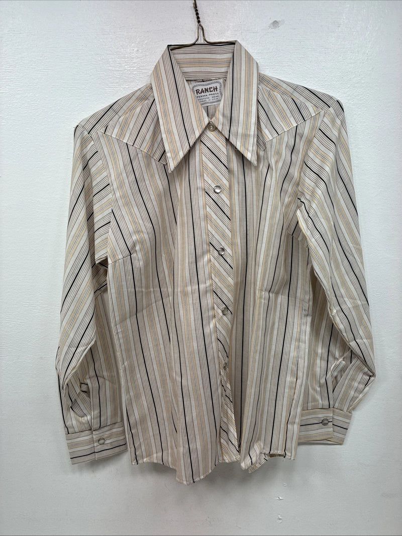 New Women’s Ranch Tan Stripe Long Sleeve Pearl Snap Size 34 MM-4