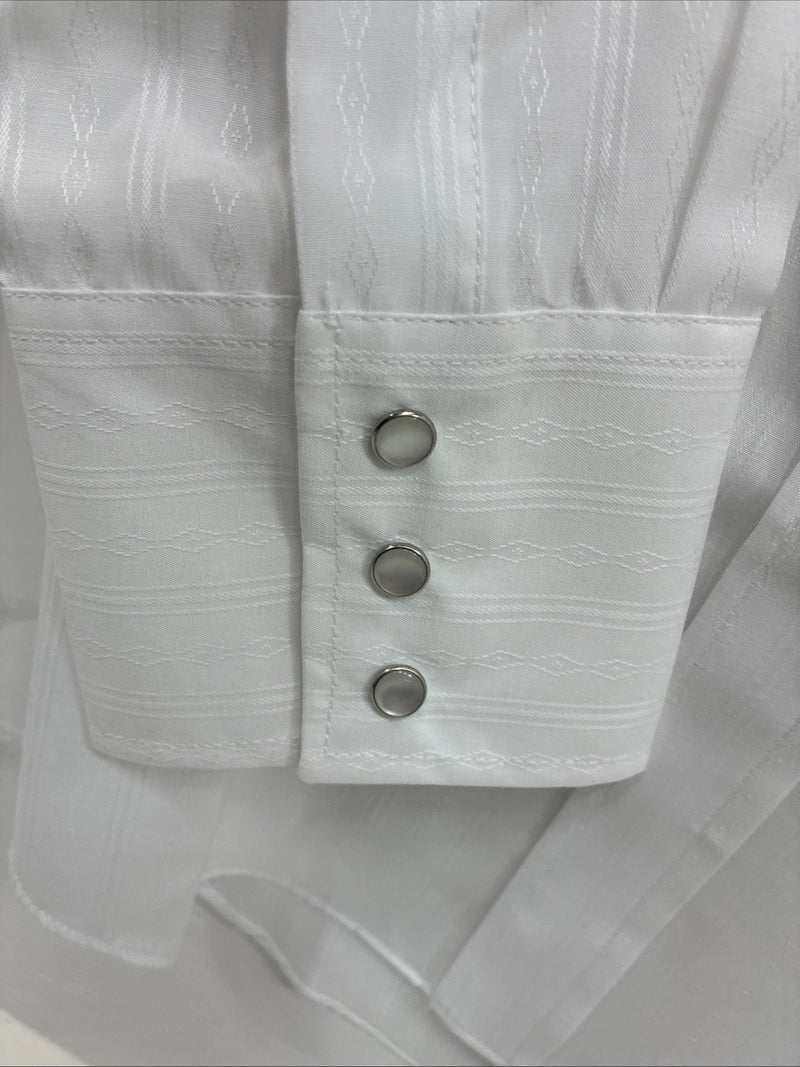New Men’s ELY Cattleman White Designed Long Sleeve Pearl Snap 16.5 Large Q-102