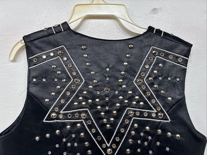 New Women’s 1848 RanchWear Black Rhinestone Sleeveless Vest Zip Up XS YY-38
