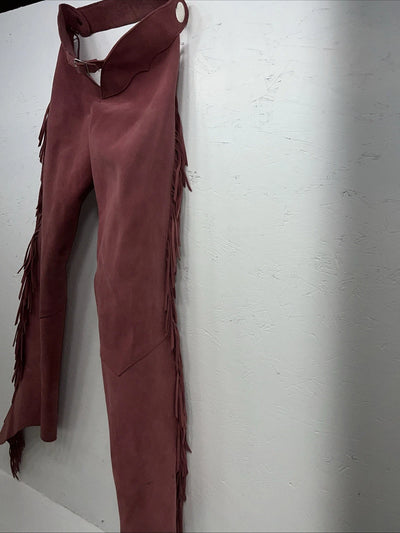 NOS Pink Show Chaps With Fringe Adjustable Waist 31” I-79
