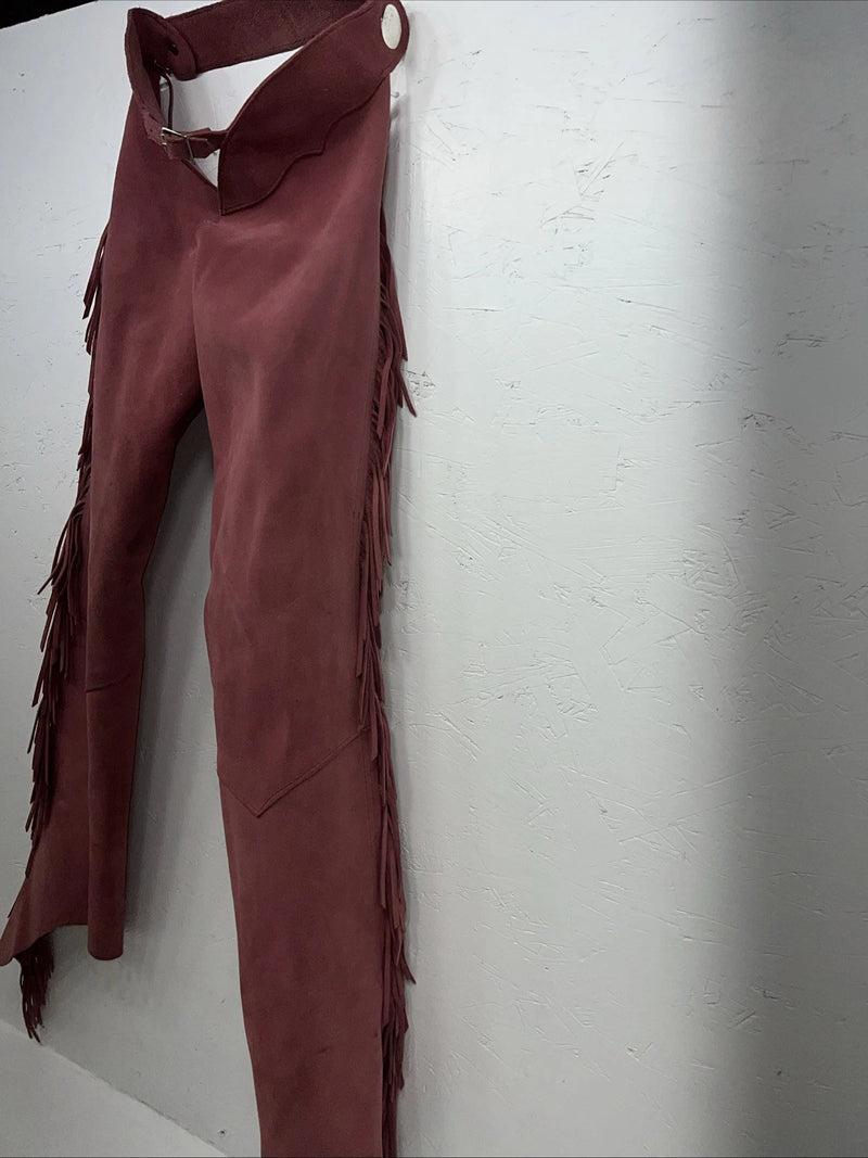 NOS Pink Show Chaps With Fringe Adjustable Waist 31” I-79