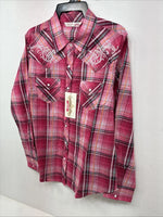 New Women’s Cumberland Pink Plaid Long Sleeve Pearl Snap Medium II-107