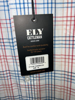 New Men’s Blue Red Plaid ELY Cattleman Button Up Long Sleeve Shirt. M P-42