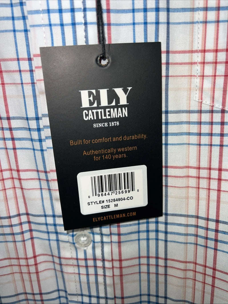 New Men’s Blue Red Plaid ELY Cattleman Button Up Long Sleeve Shirt. M P-42