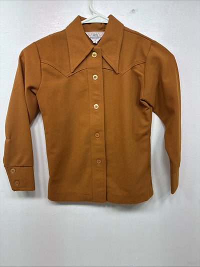 New Women’s Lady Western Orange Long Sleeve Button Up Size 8 TT-112