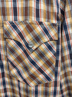 New Men’s Champion Western Yellow Brown Plaid Long Sleeve Pearl Snap Medium O-31