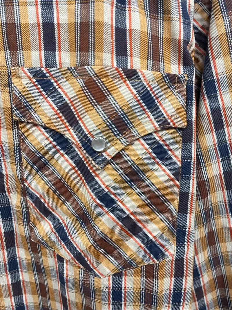 New Men’s Champion Western Yellow Brown Plaid Long Sleeve Pearl Snap Medium O-31