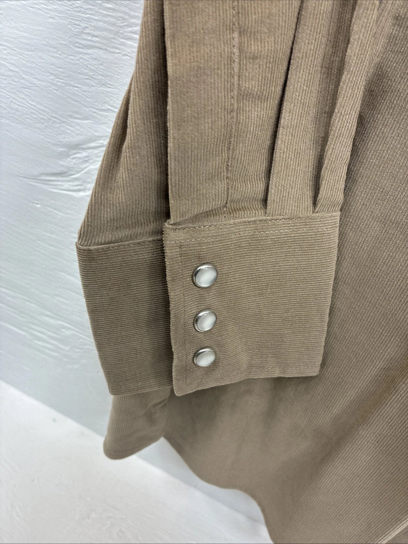 New Men’s White Horse Brown Western Long Sleeve Pearl Snap Large V-21