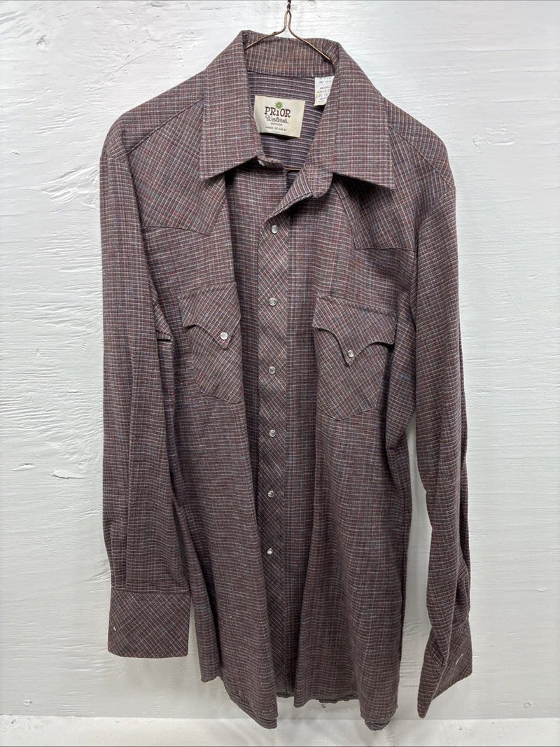New Men’s Prior Multicolor Long Sleeve Pearl Snap 16.5 Large K-72