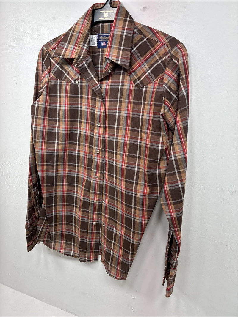 New Boys Panhandle Slim Brown Plaid Long Sleeve Pearl Snap Size 8 DD-102