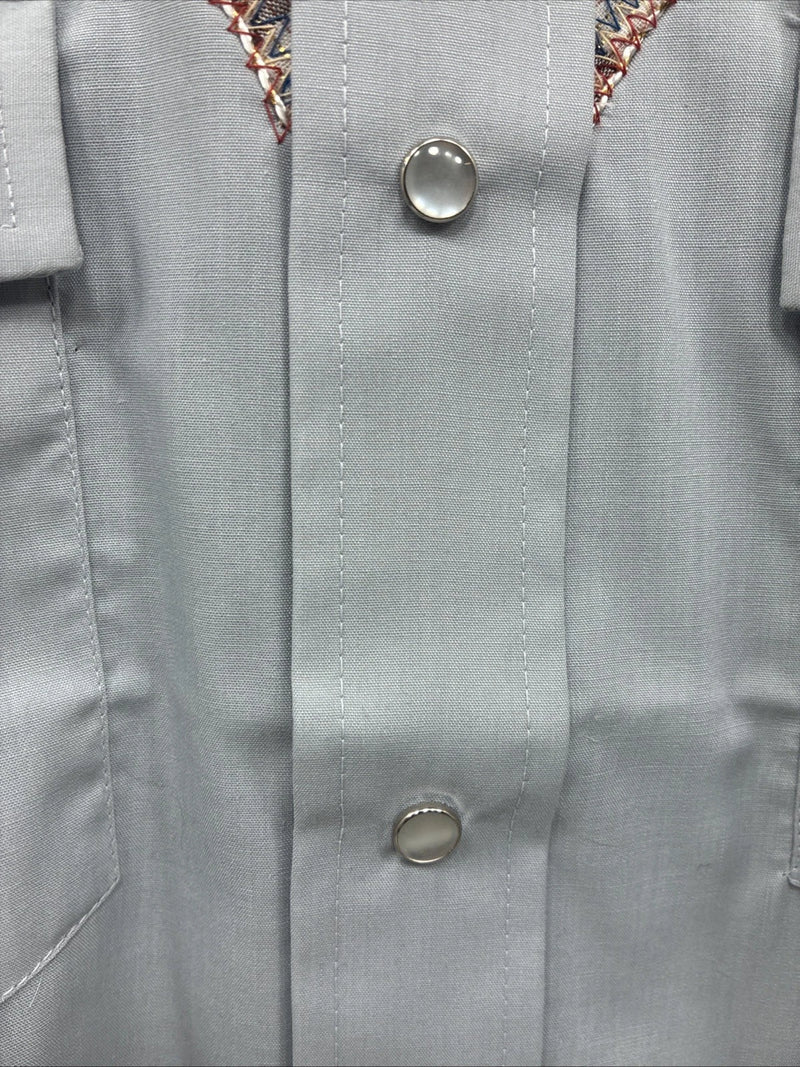 New Men’s Champion Western Gray Designed Long Sleeve Pearl Snap 15.5 Medium X-4