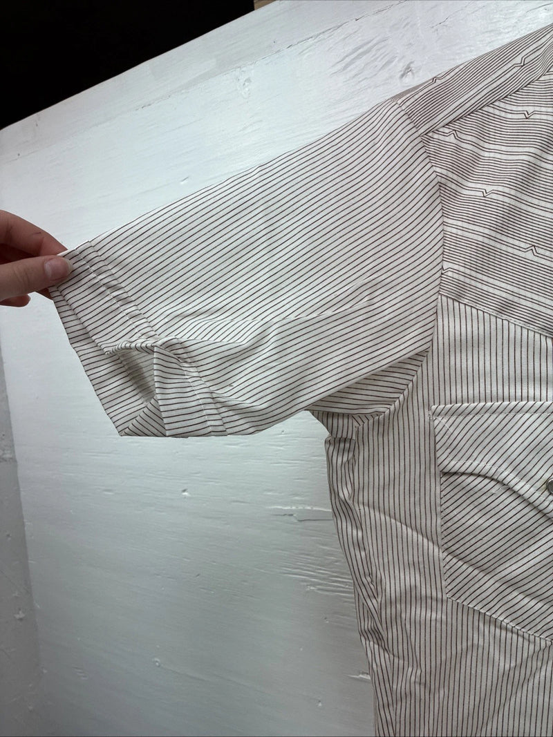 New Men’s Dickson Jenkins Brown stripe Short Sleeve Pearl Snap 14.5 Small AA-97