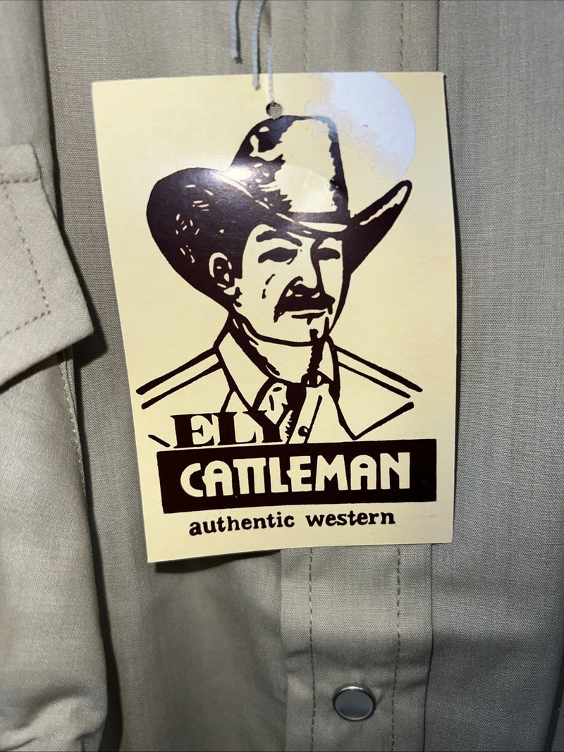 New Men’s Brown ELY Cattleman Short Sleeve Pearl Snap Shirt. 18.5 2XL S-21