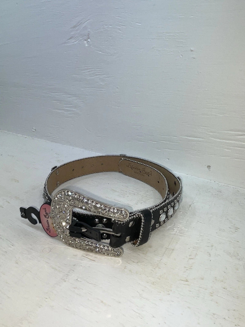 New Black Genuine Leather Blazin Roxx Silver Bling Cross S Belt #N3510401 Z-103