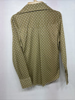 New Women’s Dickson Jenkins Tan Polkadot Long Sleeve Pearl Snap Size 34 KK-62