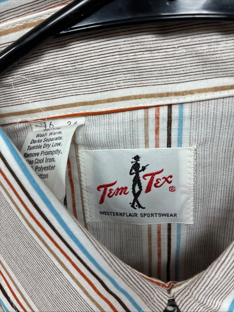 New Men’s Tem Tex Multicolor Stripe Long Sleeve Pearl Snap 16 Large Q-79