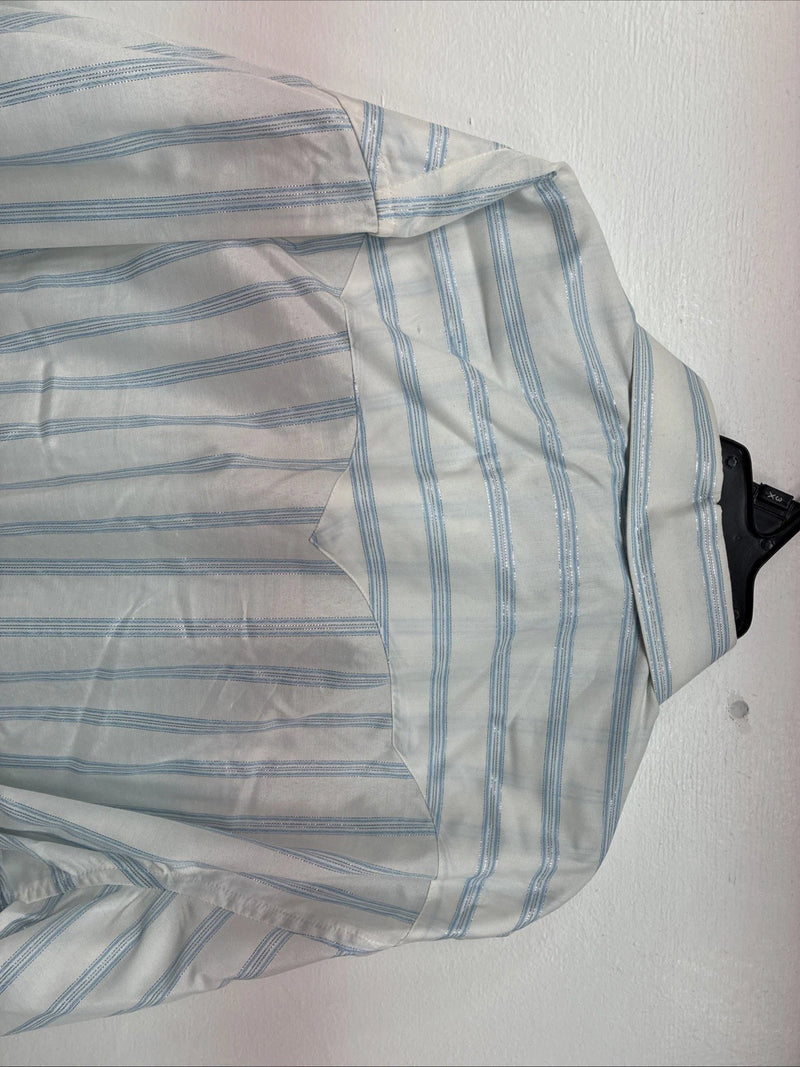 New Women’s White Horse Blue Stripe Long Sleeve Pearl Snap XL II-4