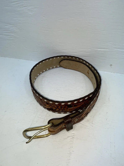 New Brown Genuine Leather Longhorn Tooled 32” Belt #82827 JJ-1