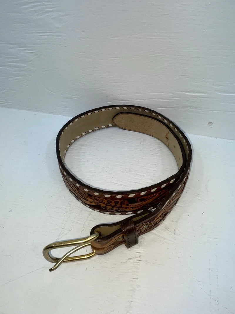 New Brown Genuine Leather Longhorn Tooled 32” Belt #82827 JJ-1
