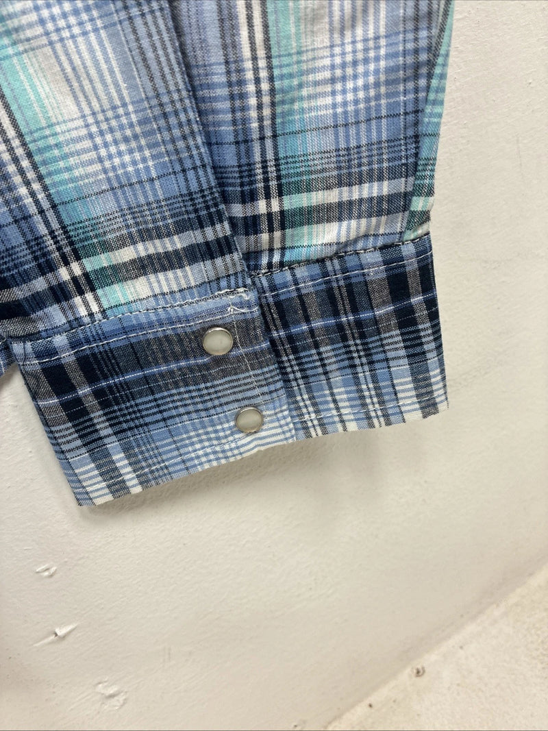 New Women’s Cumberland Blue Purple Plaid Long Sleeve Pearl Snap Size 1X TT-114