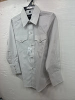 New Kids White Horse Gray Stripe Long Sleeve Pearl Snap Medium DD-54