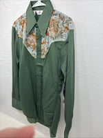 New Women’s Tem Tex Green Floral Long Sleeve Pearl Snap 16 XL CC-95