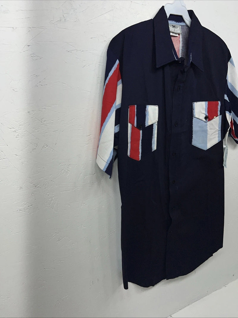 New Men’s Blue Cowboy Threads Short Sleeve Button Up Shirt. L S-19