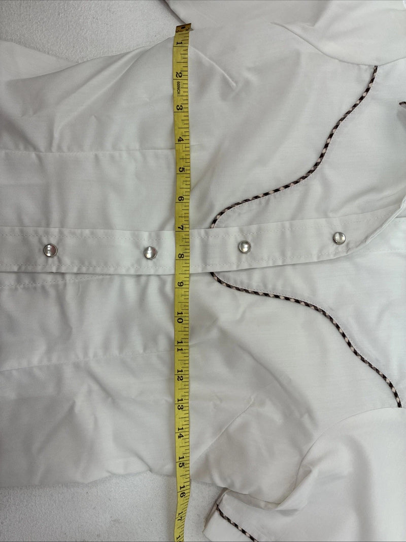New Women’s H Bar C White Designed Short Sleeve Pearl Snap Size 30 DD-140
