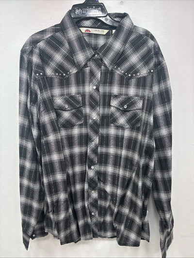 New Women’s Cumberland Black Plaid Long Sleeve Pearl Snap 2XL GG-12
