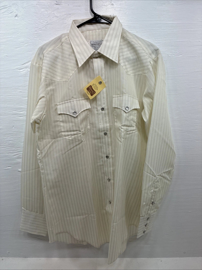 New Men’s California RanchWear  Yellow Strip Long Sleeve Pearl Snap Large M-58