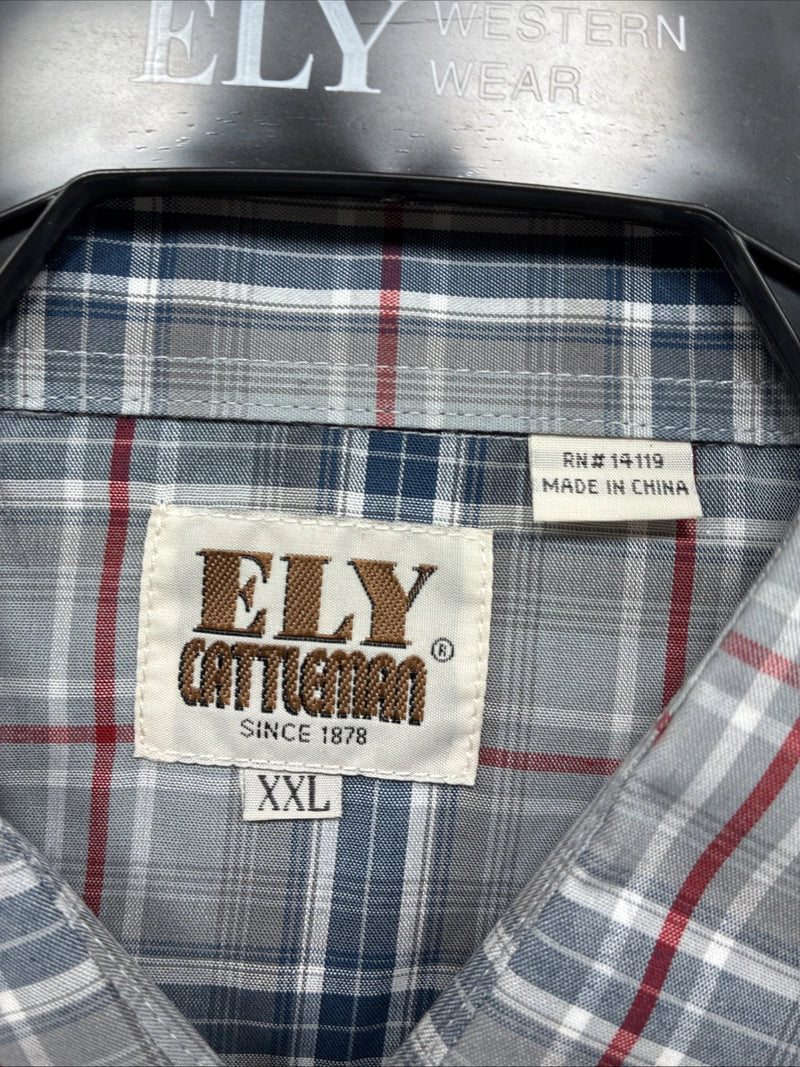 New Men’s ELY Cattleman Gray Multiple Flannel Long Sleeve Pearl Snap 2XL F-62