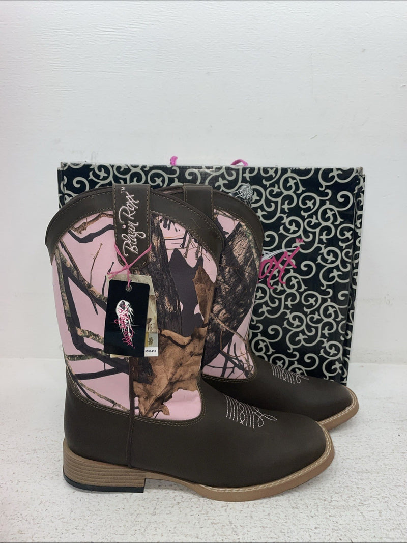 New Youth Brown With Pink Camo Blazin Roxx Cowboy Boots. 4472202 5.5 5 1/2. 2-89