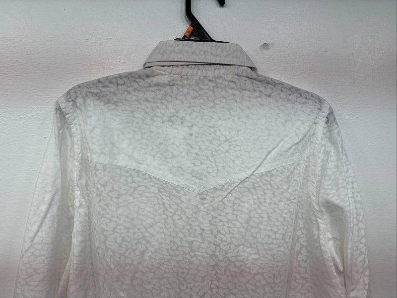 New Women’s Cumberland White Cheetah Print Long Sleeve Pearl Snap Medium LL-77
