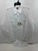 New Men’s ELY Cattleman White Long Sleeve Pearl Snap 18.5 X 35 2XL F-77