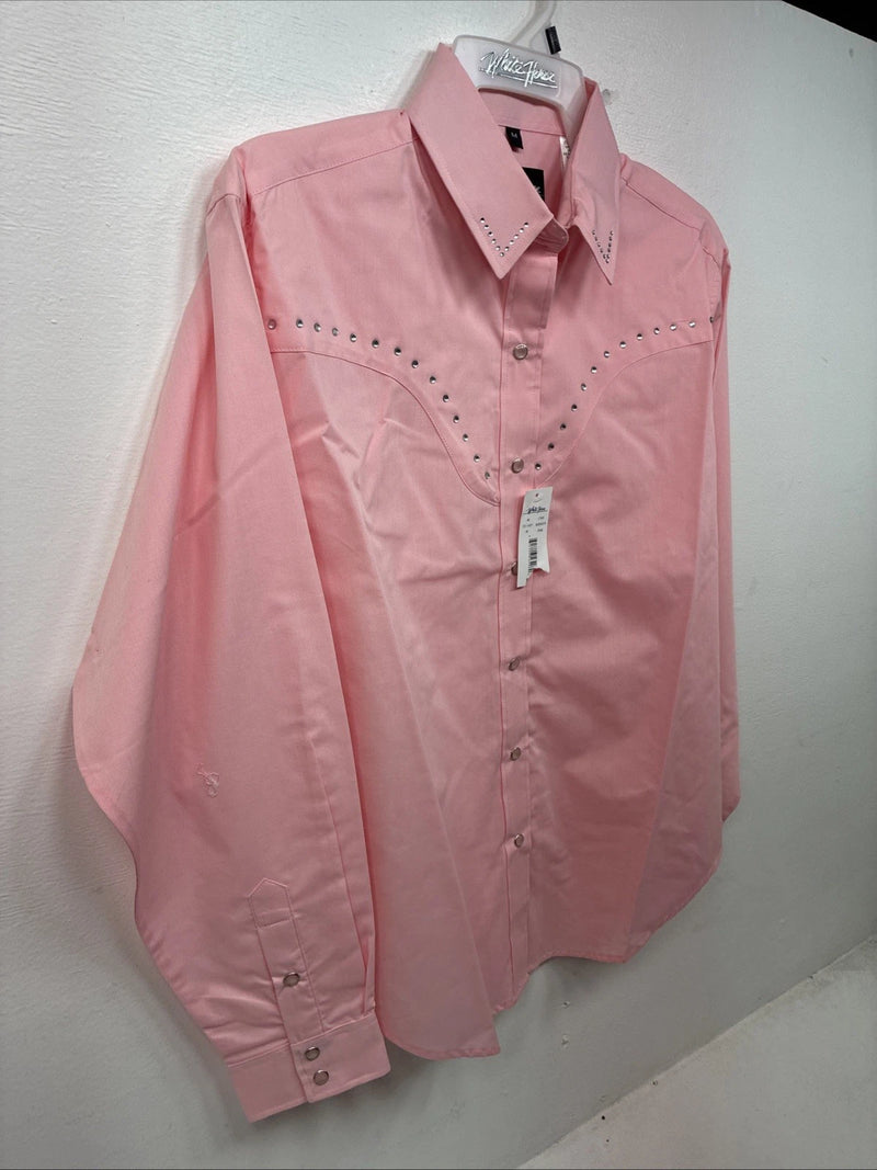 New Women’s White Horse Pink Gem Long Sleeve Pearl Snap Medium KK-95