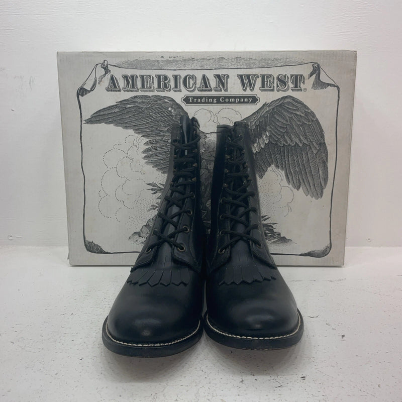 New Men’s Black Lace Up American West Cowboy Boots. 6991 12 E W. 10-12